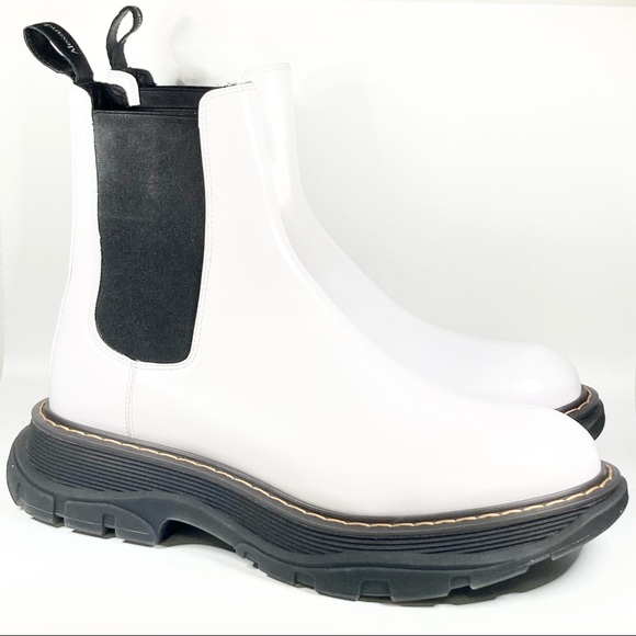 New Alexander McQueen White Leather Thread Chealsea Boot Size 42EU/9US
